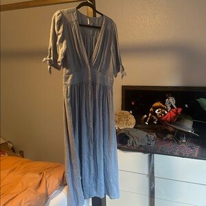 Free People Elegant Blue Button-Down Dress large